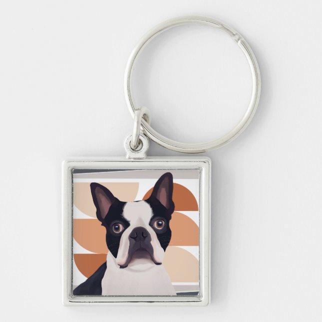 Chaveiro Boston Terrier Dog - Laranja Geométrico (Frente)