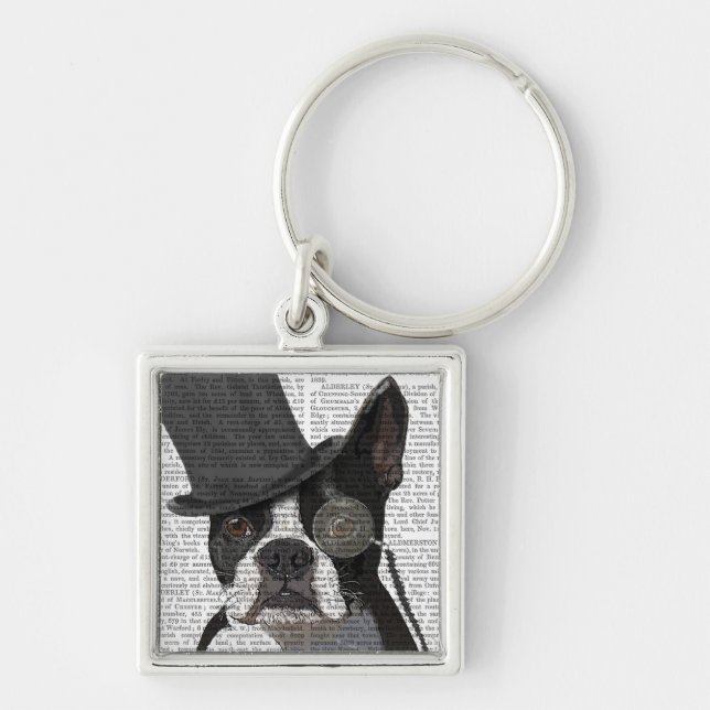 Chaveiro Boston Terrier, Formal Hound e Chapéu (Frente)