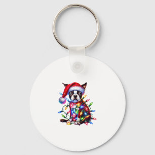 Chaveiro Boston Terrier Natal Ilumina Papai Noel Amor