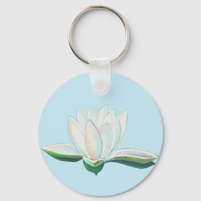 Chaveiro Botão de Ilustração do Flor de Lotus Branco (Frente)