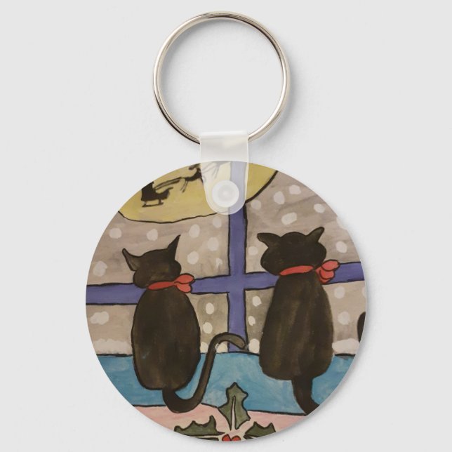Chaveiro Botão de Natal de Gato Negro (Frente)