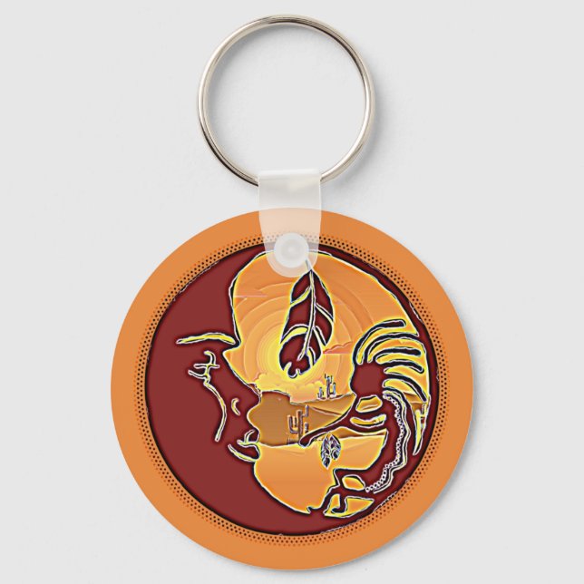 Chaveiro Botão Paisagem - Pena de Lua Kokopelli 1 (Frente)