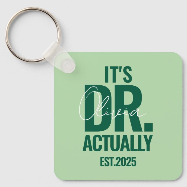 Chaveiro Botão Verde Escuro com Nome do Dr. Data Personaliz (Frente)