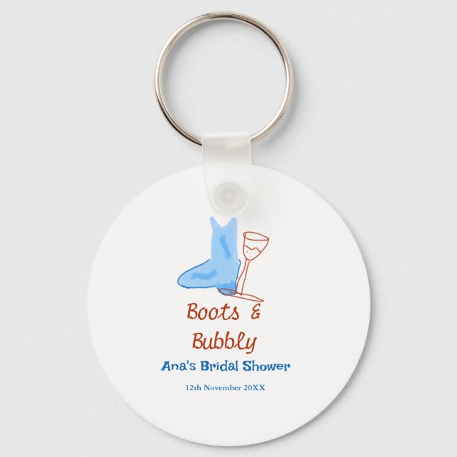 Chaveiro Botas & champanhe espumante frasco chá de noiva az (Frente)