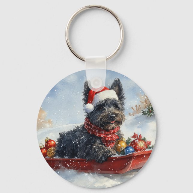 Chaveiro Bouviers Des Flandres Dog em Sledge Christmas (Frente)
