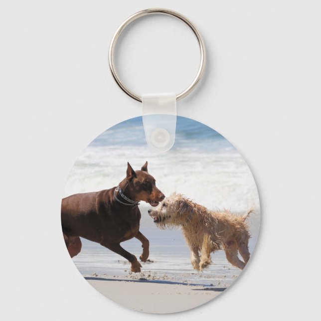 Chaveiro Boxer Doberman - Tocar Data na Praia (Frente)