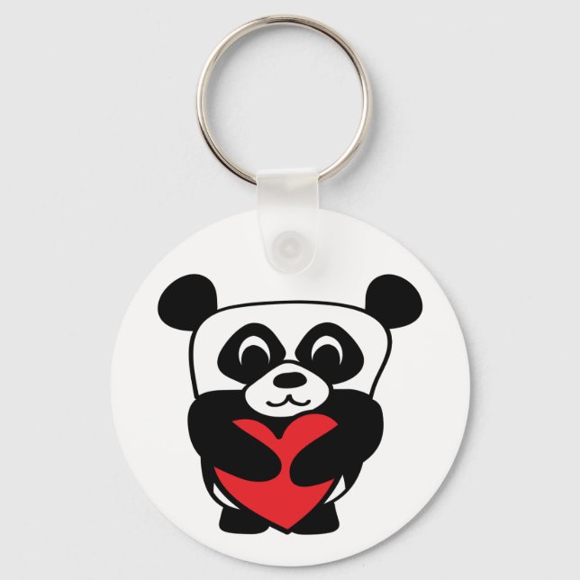 Chaveiro Boy Panda com Grande Coração Vermelho (Frente)