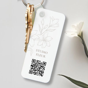 Chaveiro Branca Código QR Floral Mínimo Chic