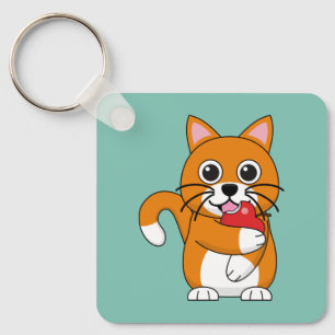 Chaveiro Branca De Gato Branco, Comendo Maçã Vermelha