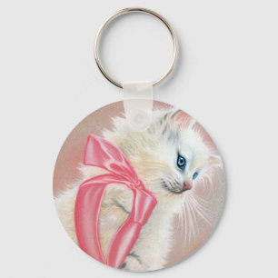 Chaveiro branco do arco do rosa do gato do gatinho