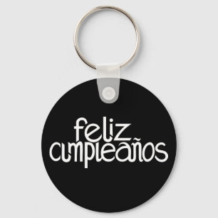 Chaveiro branco Feliz Cumpleaños
