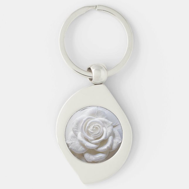 Chaveiro Branco sobre Branco - Rosa Esculpida (Frente)
