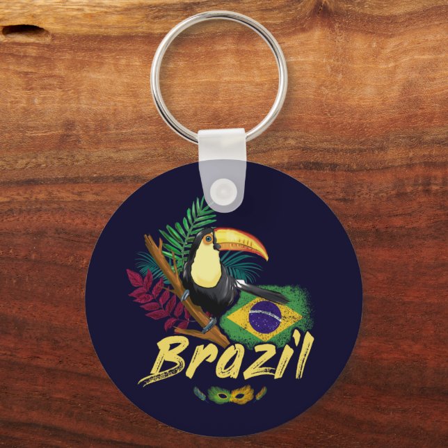 Chaveiro Brasil Vintage Toucan Bandeira Samba Souvenir (Frente)