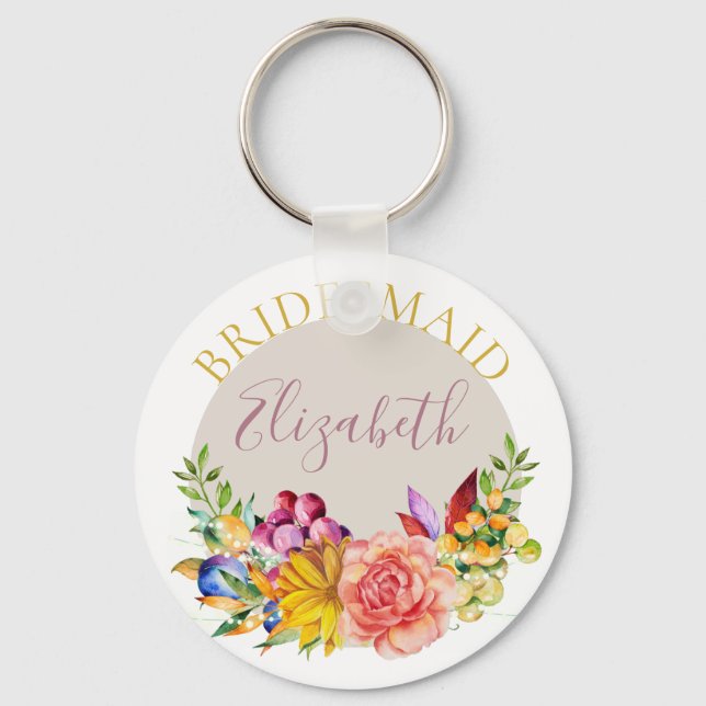 Chaveiro Bridesmaid com o Nome Buquê Floral (Frente)