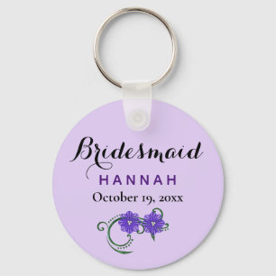Chaveiro Bridesmaid Modern Typografia Purple Floral Casamen