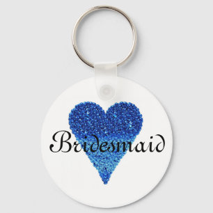 Chaveiro Bridesmaid Personalizada do Coração Azul Glitter