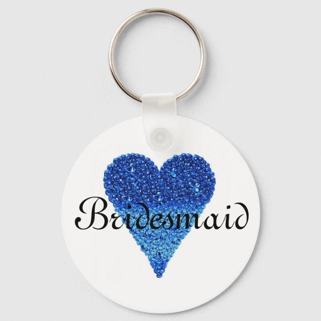 Chaveiro Bridesmaid Personalizada do Coração Azul Glitter (Frente)