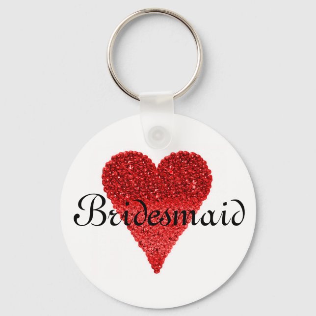 Chaveiro Bridesmaid Personalizada do Coração Vermelho Glitt (Frente)