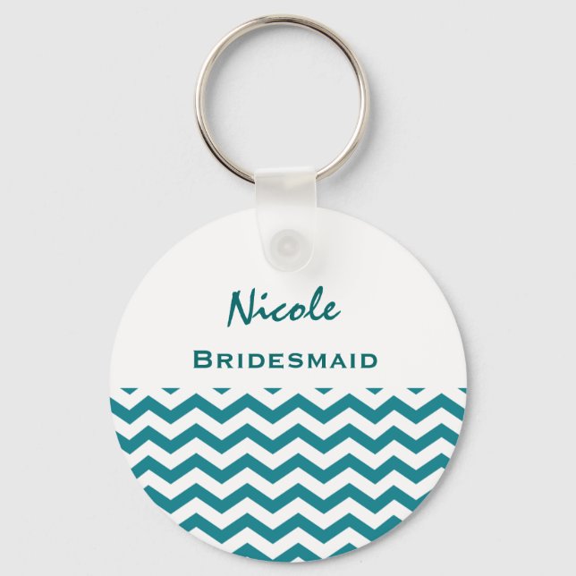 Chaveiro Bridesmaid Teal e White Chevrons V08 (Frente)