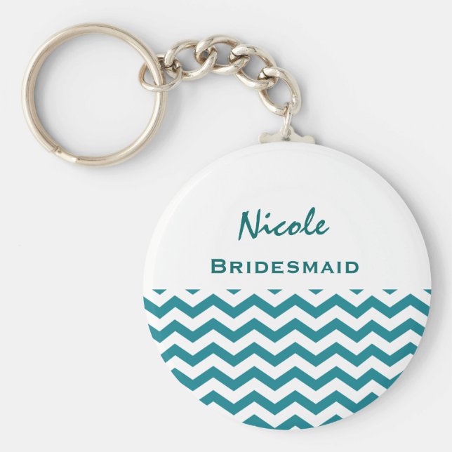 Chaveiro Bridesmaid Teal e White Chevrons V08 (Frente)