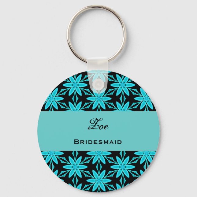 Chaveiro Bridesmaid Wedding Favor Aqua Flowers V0447 (Frente)