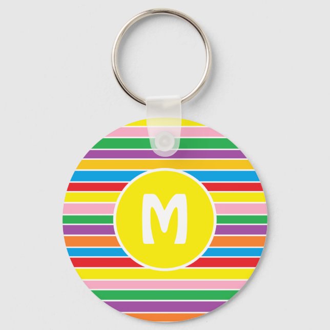 Chaveiro Bright Colorful Rainbow Striped Monogrammed (Frente)