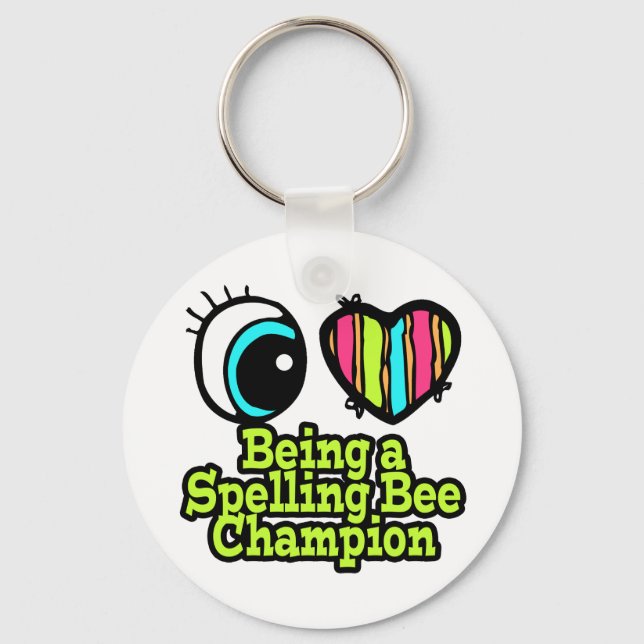 Chaveiro Bright Eye Heart I Love Spelling Bee Champ (Frente)