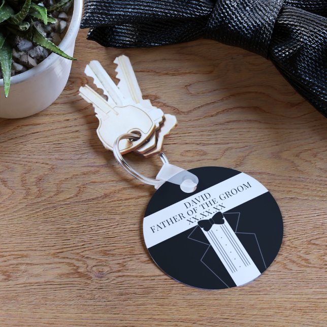 Chaveiro Brinde de Aliança de Tuxedo para Pai do Noivo (Add your name & wedding date to this Father of the Groom keychain. )