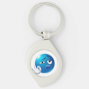 Chaveiro Broche de Emoji Azul Triste e Divertido - Botão de