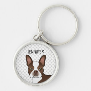 Chaveiro Brown Boston Terrier Cute Cartoon Head & Name