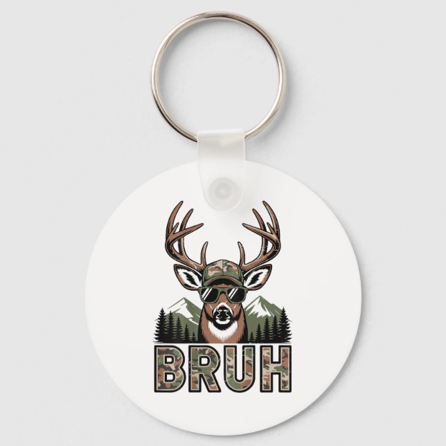 Chaveiro Bruh Camo Deer Hunting Camouflage Elk Buck Funny Y (Frente)