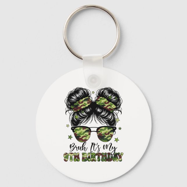 Chaveiro Bruh Its My 9th Birthday Girl Camo Nine Years Old  (Frente)