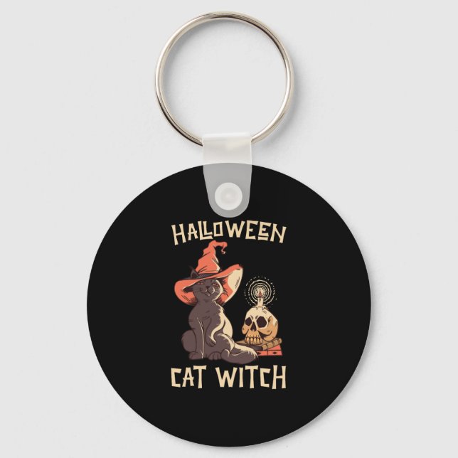 Chaveiro Bruxa de Gato do Halloween (Frente)