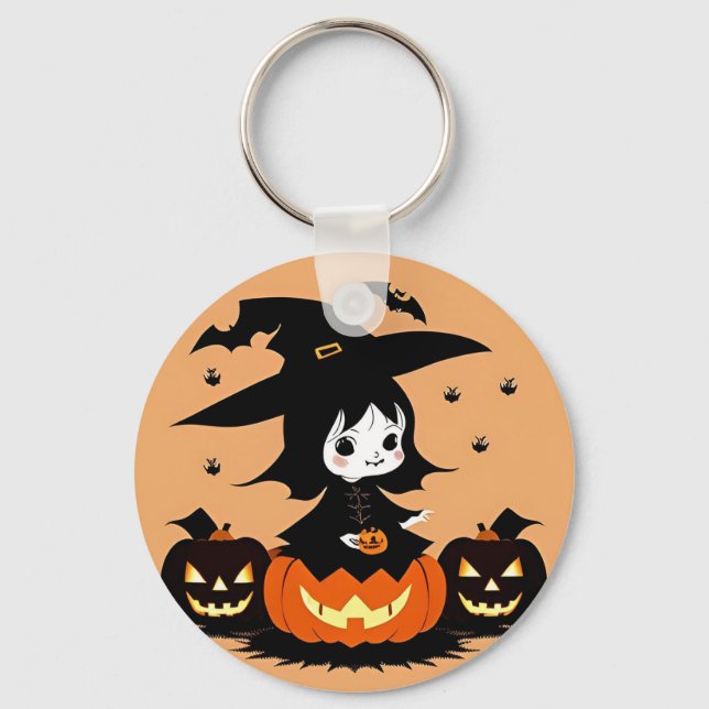 Chaveiro Bruxa de Halloween com Abóboras (Frente)