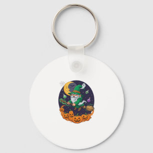 Chaveiro Bruxa de Halloween Gnome Vassoura Abóboras Lua