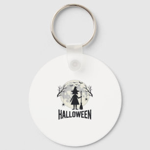 Chaveiro Bruxa de Halloween Lua Desenho de Gravura Vintage_