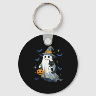 Chaveiro Bruxa Fantasma do Halloween Segurando Gato Preto D