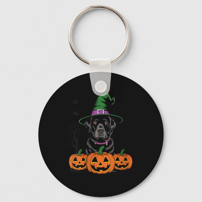 Chaveiro Bruxa Feminina de Halloween com Labrador Retriever (Frente)
