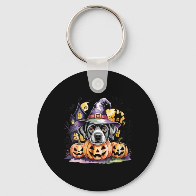 Chaveiro Bruxa Feminina de Halloween Retriever Labrador Pre (Frente)