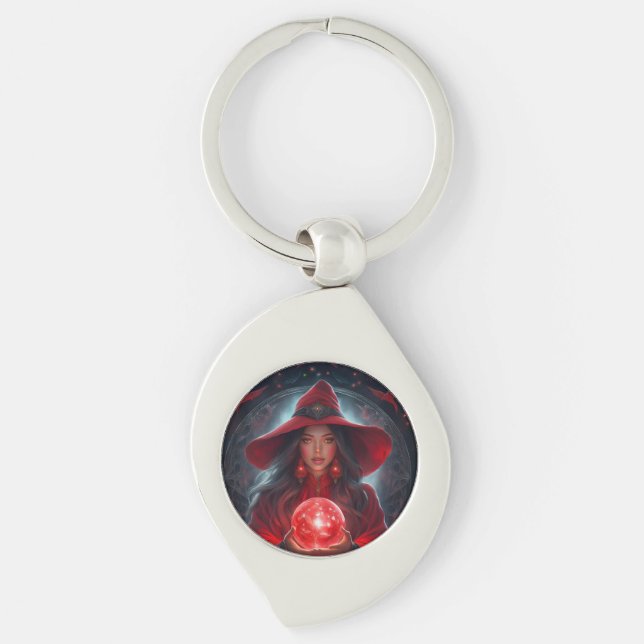 Chaveiro Bruxa Vermelha Com Bola De Cristal E Fundo Incríve (Frente)
