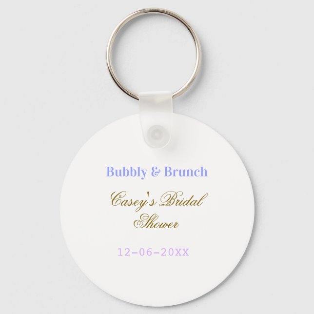 Chaveiro Bubbly and brunch bridal shower name date purple g (Frente)