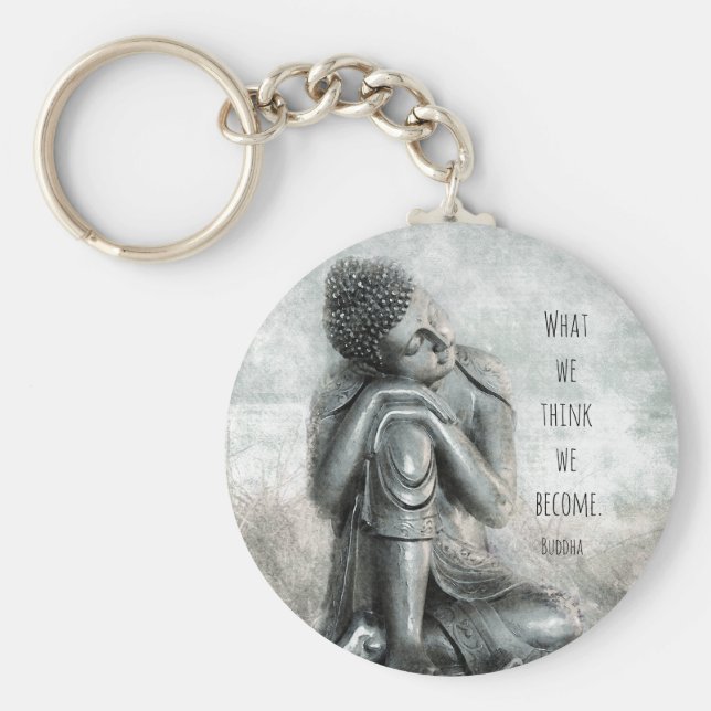 Chaveiro Buda Prateado Pacífico com Citação (Frente)