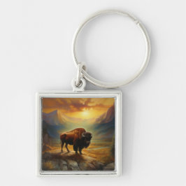 Chaveiro Buffalo Bison Sunset Silhouette