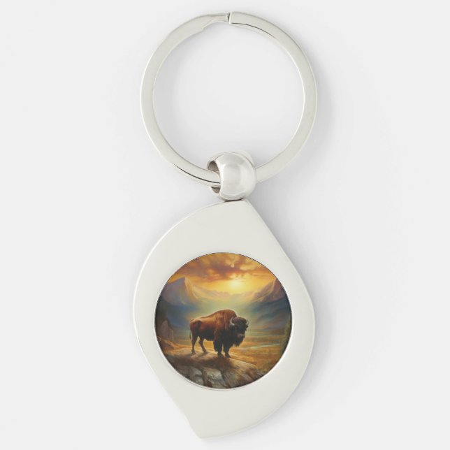 Chaveiro Buffalo Bison Sunset Silhouette (Frente)