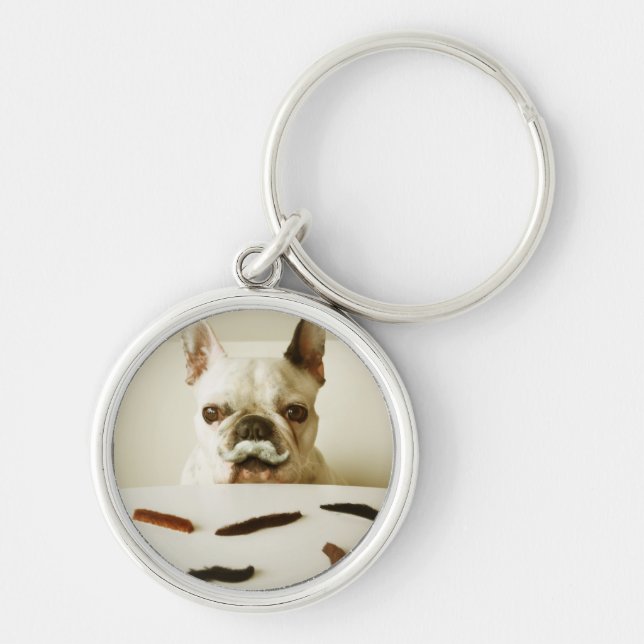 Chaveiro Buldogue francês com um bigode (Frente)