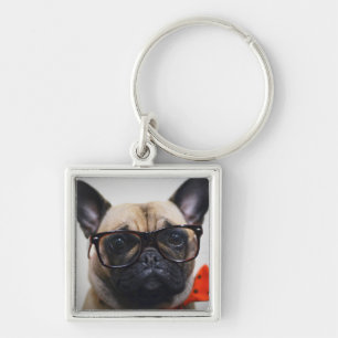 Chaveiro Buldogue francês com vidros e laço