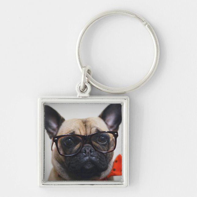 Chaveiro Buldogue francês com vidros e laço (Frente)