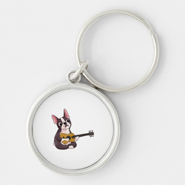 Chaveiro Buldogue Francês Tocando Violão Engraçado Guitarri (Frente)
