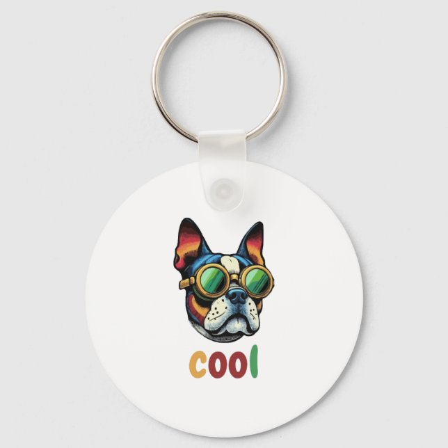 Chaveiro Bulldog de Arte Pop Com Óculos de Proteção (Frente)
