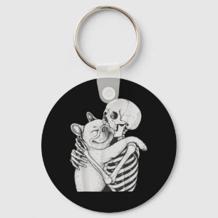 Chaveiro Bulldog Francês Abraço de Esqueleto Halloween Aman